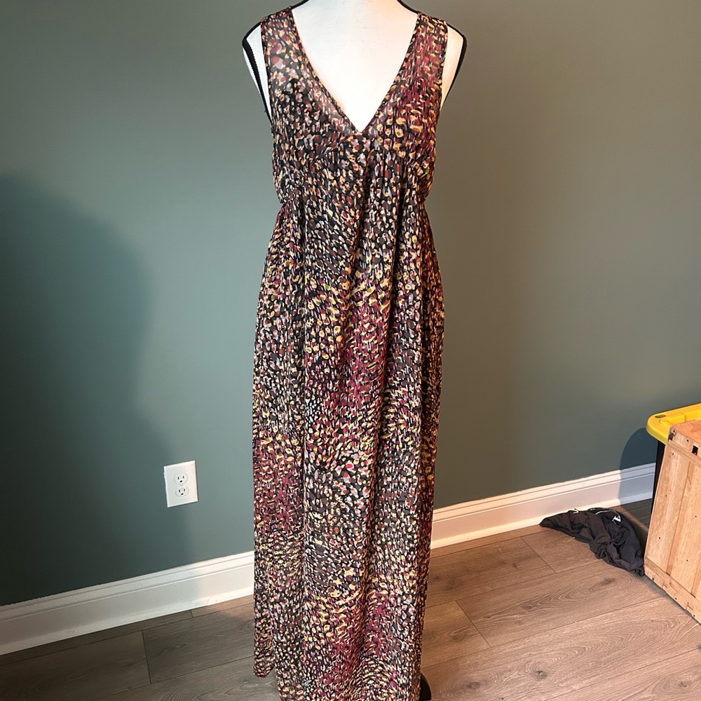 Altar'd State Red, Brown and Yellow Patterned Maxi Dress